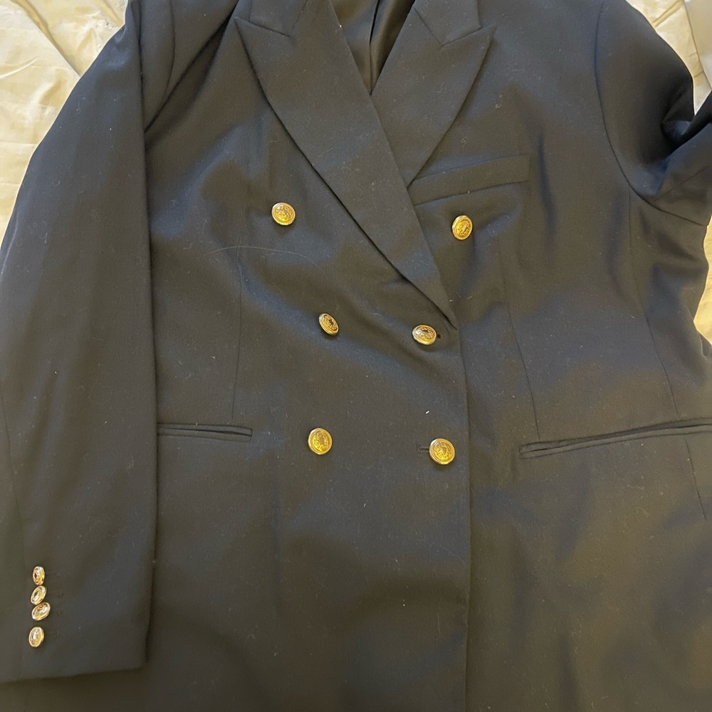 Double-Breasted Women's Dark Blue Blazer with Gold Buttons
